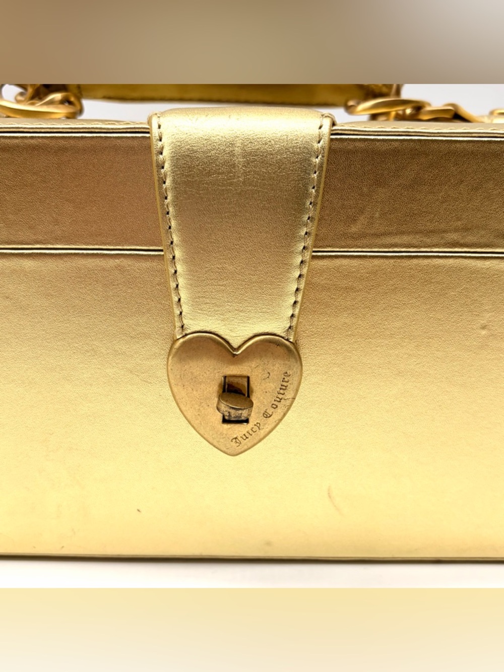 Juicy Couture Gold Leather Mirror Jewelry Box Metallic Large Lock Train Case Y2K - Picture 3 of 12